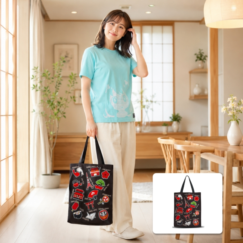 Japanese Lifestyle Tote Bag | Tas Jinjing Motif Je...