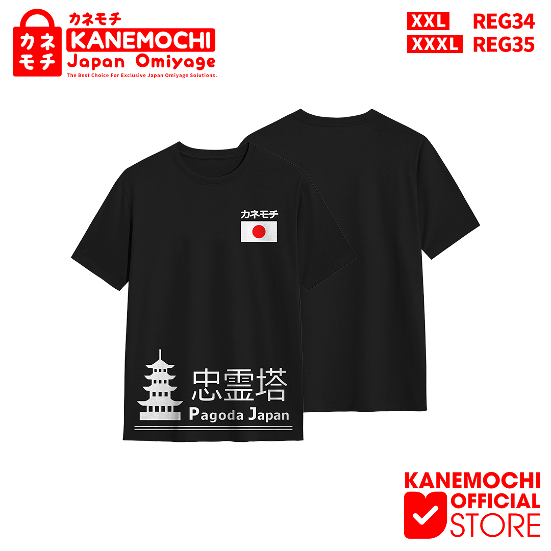 KANEMOCHI T-SHIRT - KAOS HITAM UNISEX MOTIF PAGODA... - Gambar 2