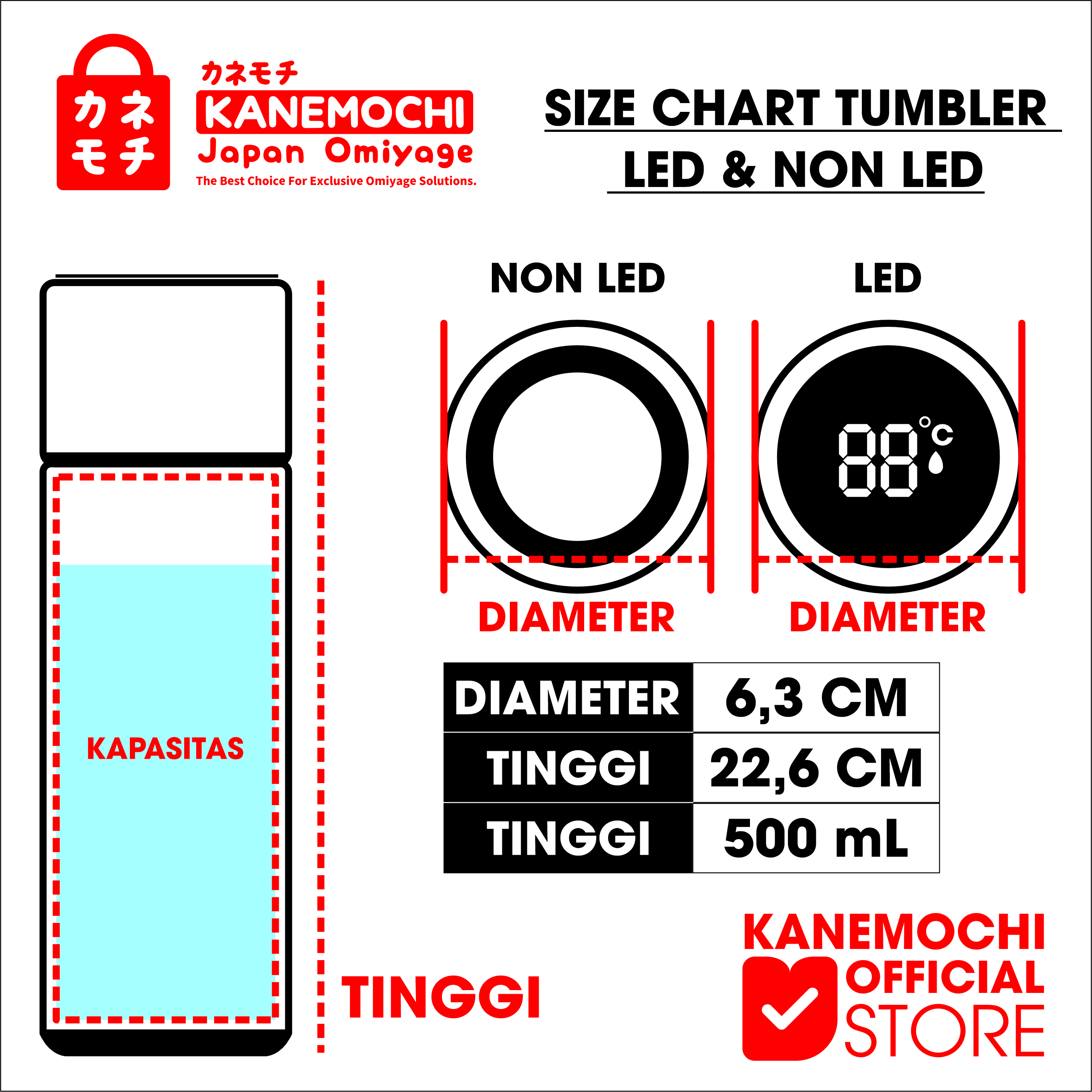 Kanemochi Tumbler Stainless Steel NON LED - Desain... - Gambar 4
