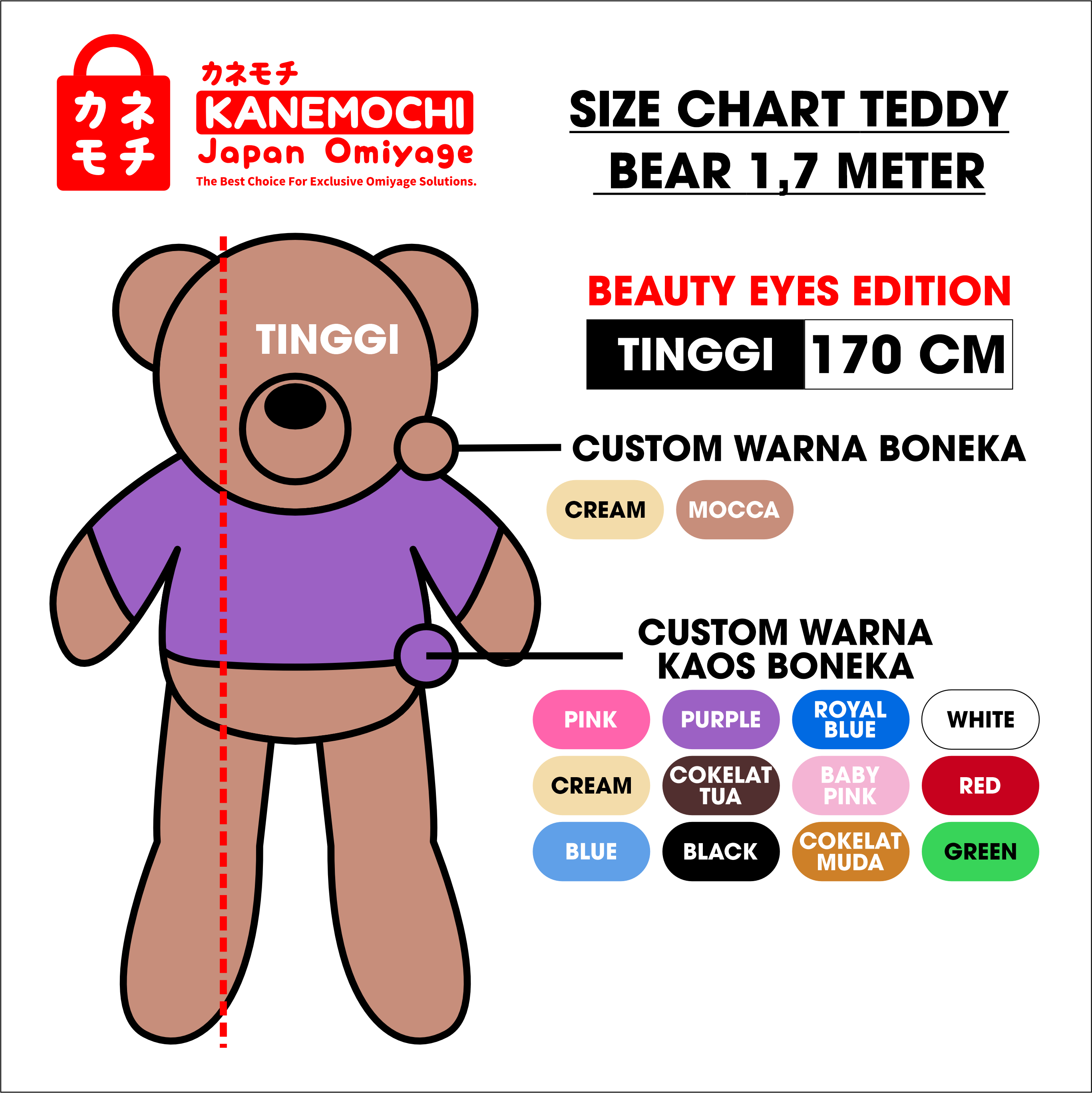 KANEMOCHI SOUVENIR - TEDDY BEAR BEAUTY EYES 1,7 ME... - Gambar 4