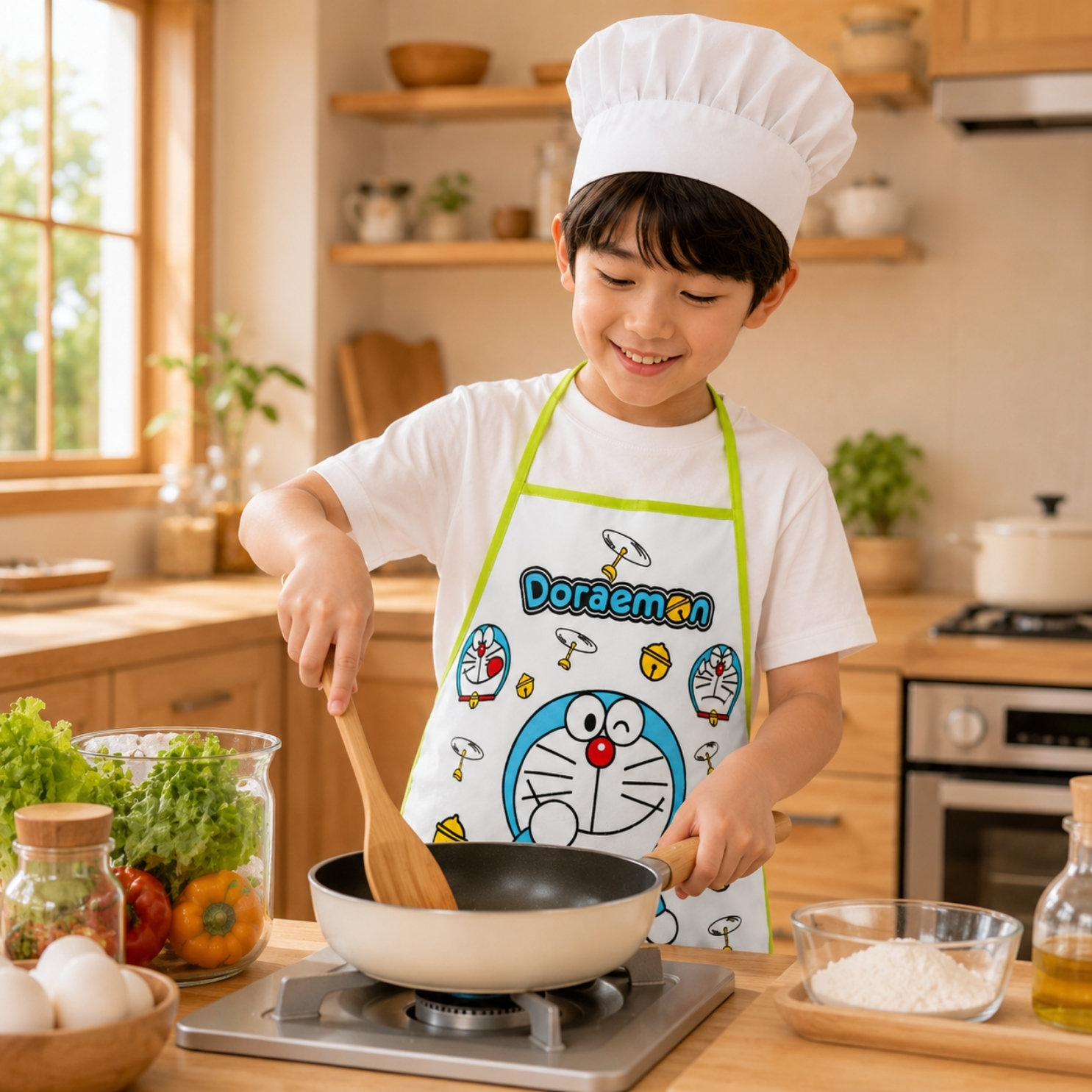 Japanese Kawaii Kids Apron Doraemon - Kanemochi Ce... - Gambar 3