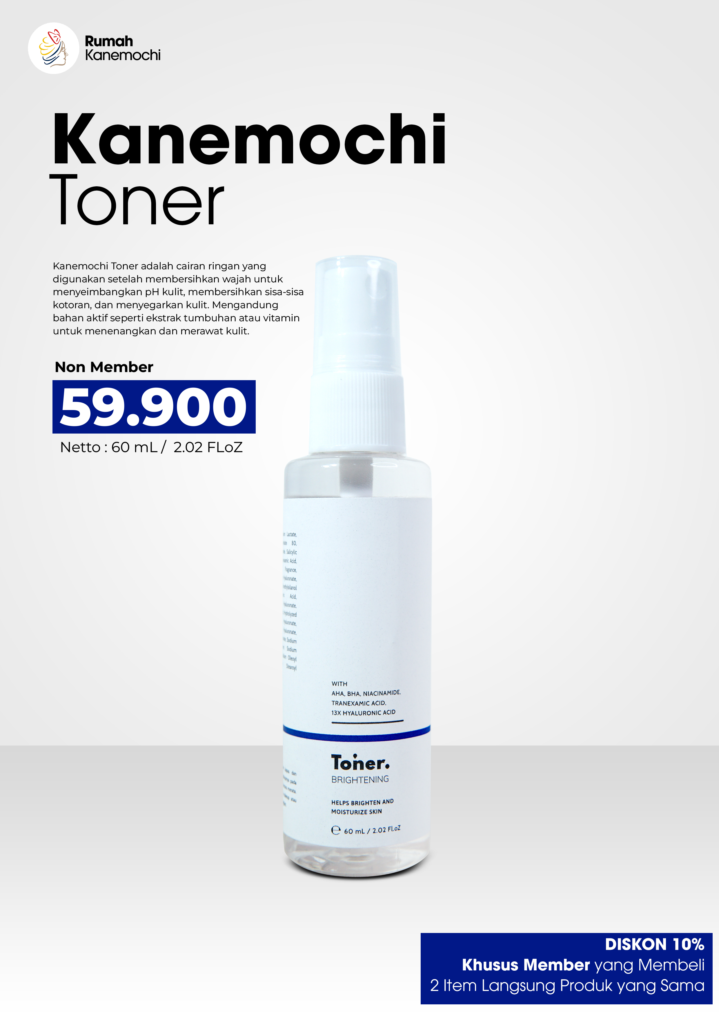 KANEMOCHI CARE SKINCARE WHITELABEL  GLOW TONER 60M...